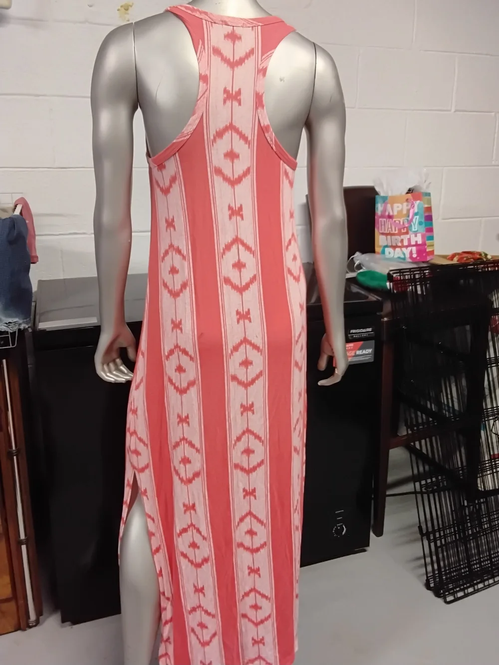 J. Crew Coral and Cream Striped Tribal Maxi Dress